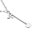Silver alphabet R pendant necklace with dual link chain and polished disc charm - Letter R(KN114944-Z)