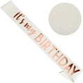 White birthday girl sash with rose gold glitter lettering and shimmering fabric texture - White It's My Birthday Sash