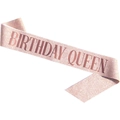 Rose gold glitter party sash with metallic Birthday Queen text on white background - Rose Gold Birthday Queen Sash
