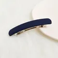 Matte navy blue minimalist hair clip with silver spring metal fastener for women - Square Style / Matte Navy Blue
