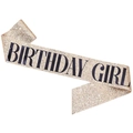 Sparkling gold Birthday Girl sash for birthday parties featuring glitter fabric finish - Dark Gold Birthday Girl Sash