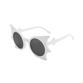 Avant-garde white wing-shaped frame sunglasses with dark round lenses and punk style - Solid White Frame Grey Lens