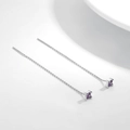 Orecchini a filo in argento S925 minimalisti con pietra preziosa viola di forma quadrata - Zirconia Quadrata Viola / Viola