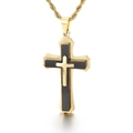 Goldenes Kreuz-Anhänger Halskette mit schwarzem Inlay und gedrehter Seilkette auf weißem Grund - Zweifarbiger Stil (Ohne Kette)(KP96965-WGMJ)