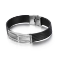 Bracelet pour homme en cuir tressé noir avec fermoir géométrique en acier et carbone - 22.5CM / Argent (KB110497-JR)