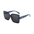 Fashionable dark blue oversized square sunglasses with gold logo on textured temples - Blue Frame Grey Lens