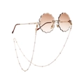 Fashionable gradient brown petal-cut sunglasses with a gold metal frame and pearl chain - Gold