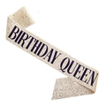 Close-up of Birthday Queen sash featuring gold glitter material and bold black lettering - Gold Sash BIRTHDAY QUEEN