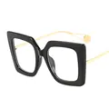 Oversize square black eyewear frames with gold metal temples for women - Black Frame Transparent Lenses