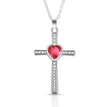 Collana a croce in argento con pietra a cuore rosso e zirconi bianchi brillanti - Collana Gennaio Granato Croce Portafortuna