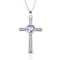 Cross pendant necklace featuring a purple heart gemstone in a silver finish - June Artificial Pearl Moonstone Cross Necklace