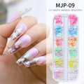 12-grid butterfly wood pulp nail art flakes in mixed iridescent colors, model MJP-09 - Luminous Wood Pulp Decals 09-Magic Color Butterfly Series (MJP-09)