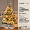60cm mini Christmas tree with 30 gold ornaments, LED lights, and reindeer fence - 60CM / Gold Champagne
