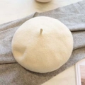 Classic beige wool beret hat for women with a warm minimalist soft texture finish - M (56-58cm) / Milk White