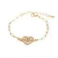 Goldene Büroklammer-Armband mit Zirkonia-Herzanhänger und bunten Steinen für Damen - Gold Herz