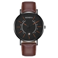 Montre à quartz Geneva pour homme avec cadran noir, détails orange et bracelet cuir - Aiguilles Rouges Cadran Noir Boîtier Noir Bracelet Marron