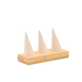 Green velvet and bamboo triple ring display stand with three conical holders for jewelry - Beige 3-Finger