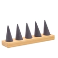 Green microfiber 5-cone ring display stand with solid natural bamboo wood base - Grey 5-Finger