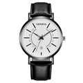 Geneva men's quartz watch featuring silver case white dial and black leather strap - White Dial Black Case Black Leather Strap
