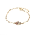 Gouden paperclip armband met Hamsa hand en kleurrijke zirkonia stenen voor dames - Paperclip Ketting Armband / Goud Evil Eye Hamsa G