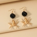 Gothic style spider drop earrings with gold metal hooks and a faceted black bead accent - KC Gold Black Bead Gold Spider (S554) / KC Gold