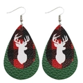 Boucles d'oreilles festives en similicuir en forme de larme avec renne et motif écossais - Renne Vert Foncé (10256)