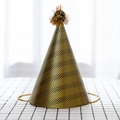 Black and gold zigzag pattern party cone hat with a sparkling metallic tinsel pom-pom - Black Wave Pattern