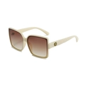 Chic cream-white square sunglasses with gradient brown lenses and quilted gold logo temples - Beige Frame Gradient Tea Lens