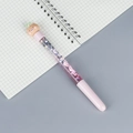 Pink and purple gradient quicksand pen with a cute cartoon pig figure and glitter sequins - Pink Rod Pig Green Leaf