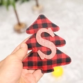 Christmas tree fabric ornament with red and black buffalo plaid and letter S design - Christmas Tree