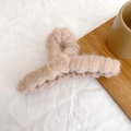 Sweet apricot faux fur hair claw clip for women's autumn winter thick hair styling - 11cm / Khaki