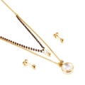 Double-layer gold titanium necklace with brown beads and matching gold stud earrings - Transparent Faceted Style (KS136429-Z)