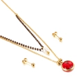 Titanium steel jewelry set with double layer necklace, red gems and white pearls - Red Faceted Style (KS136430-Z)