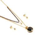Double-layer gold necklace with black faceted gemstone and matching gold stud earrings - Black Faceted Style (KS136438-Z)