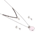 Pink gemstone double-layer stainless steel necklace and silver stud earring jewelry set - Rose Pink Style(KS136446-Z)