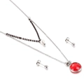 Silver double-layer titanium necklace with red faceted gemstone and pearl earring set - Red Style(KS136447-Z)