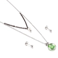 Dual-layer necklace and stud earrings set with green gemstone and white pearl detail - Emerald Green Style(KS136456-Z)