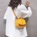Cute bright yellow faux fur teddy bear small crossbody bag with top handle and strap - Yellow