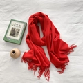 Solid red cashmere-feel scarf with fringe tassels for winter warmth and soft styling - True Red