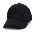 Distressed black cotton baseball cap with vintage frayed holes and worn-out details - Adjustable / Black
