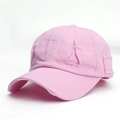 Pink distressed baseball cap with vintage ripped details and cotton twill fabric - Adjustable / Pink