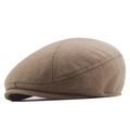 Classic men's pure wool flat cap in camel brown with textured twill weave finish - 58cm / Beige
