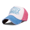 Vintage red white and blue motors racing baseball cap with distressed brim details - Lake Blue Brim & Watermelon Red