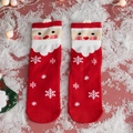 Red Christmas crew socks featuring 3D Santa Claus face and white snowflake patterns - One Size / Standard / Snowflake White Beard Santa