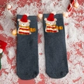 Dark grey mid-calf Christmas socks featuring a 3D cartoon bear in winter scenery - One Size / Standard / Grey Yellow Scarf Bear