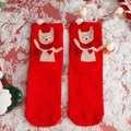 Festive red Christmas crew socks featuring 3D cartoon cat design with holiday ornaments - One Size / Standard / Red Red Scarf Bear