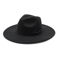 Classic black wide brim wool felt jazz fedora hat with a decorative ribbon bow for adults - M (56-58cm) / Black