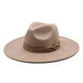 Classic beige wide brim wool felt jazz fedora with matching ribbon bow decoration - M (56-58cm) / Light Purple Grey