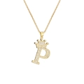 Detail of gold-plated crown letter P pendant necklace with sparkling cubic zirconia inlay - Crown Letter P(P)