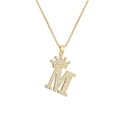Detail of gold crown initial M pendant with micro-pave cubic zirconia on a fine chain - Crown Letter M(M)